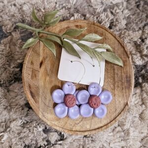 NWT Lilac Purple Flower Hoop Earrings with Burgundy Centers